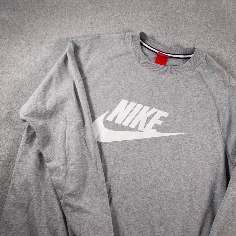 Nike Sweatshirt Mens L Gray Solid Graphic Logo Raglan Pullover Crew Neck